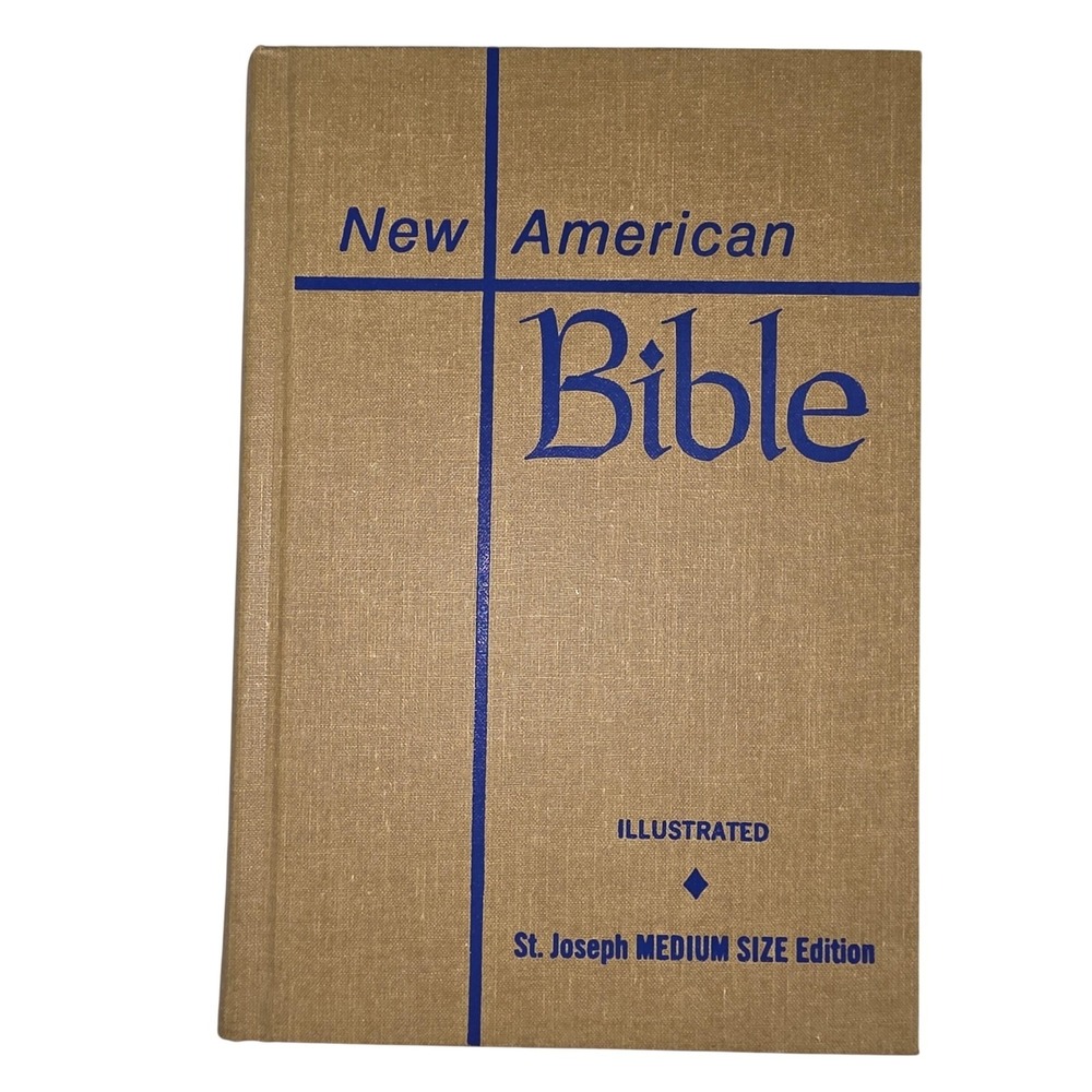 Vintage 1992 New‎ American Bible St Joseph Med Illustrated HC Catholic Book Tan